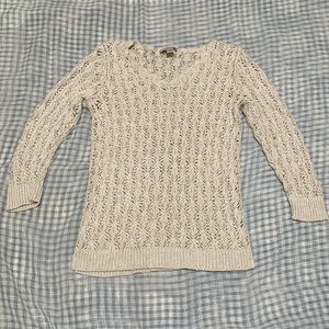 Ann Taylor LOFT. Crochet neck sweater. Beige in color. Small petite. Worn once.